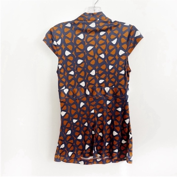 Trina Turk top orange navy blue mod retro empire waist zipper silk - Picture 9 of 9